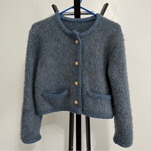 Unbranded Mohair Blend Blue Sweater Cardigan